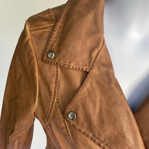 MAX STUDIO, SIZE L, BROWN FAUX LEATHER MOTORCYCLE JACKET - Picture 7 of 7